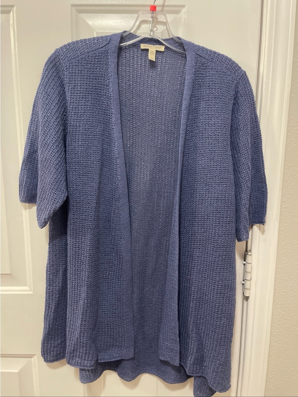 Eileen Fisher Sweater Women's 1 XL Purple Organic Linen Cardigan Short Sleeve